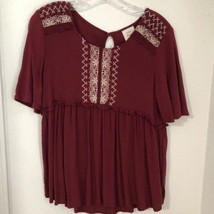 Knox Rose maroon embroidered top